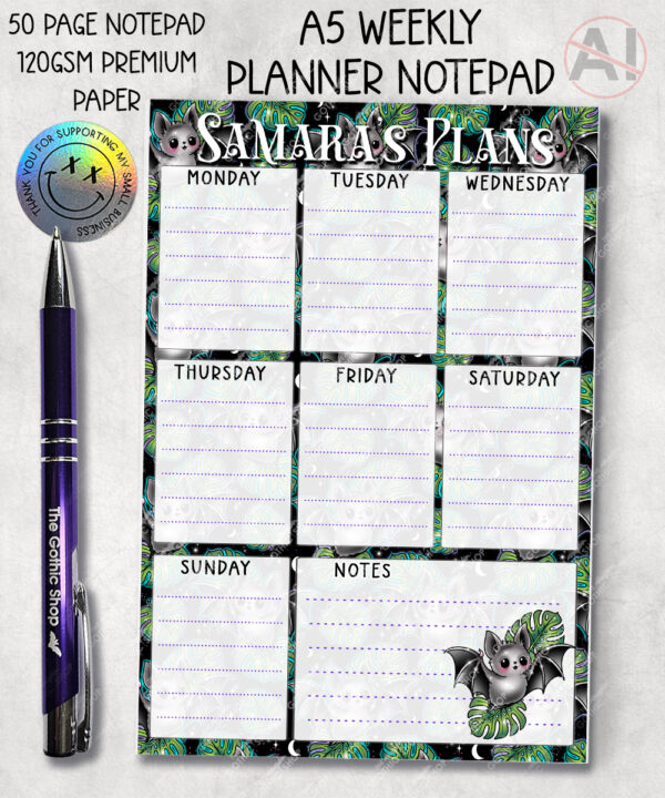 19750 bat monstera gothic weekly planner notepad 2
