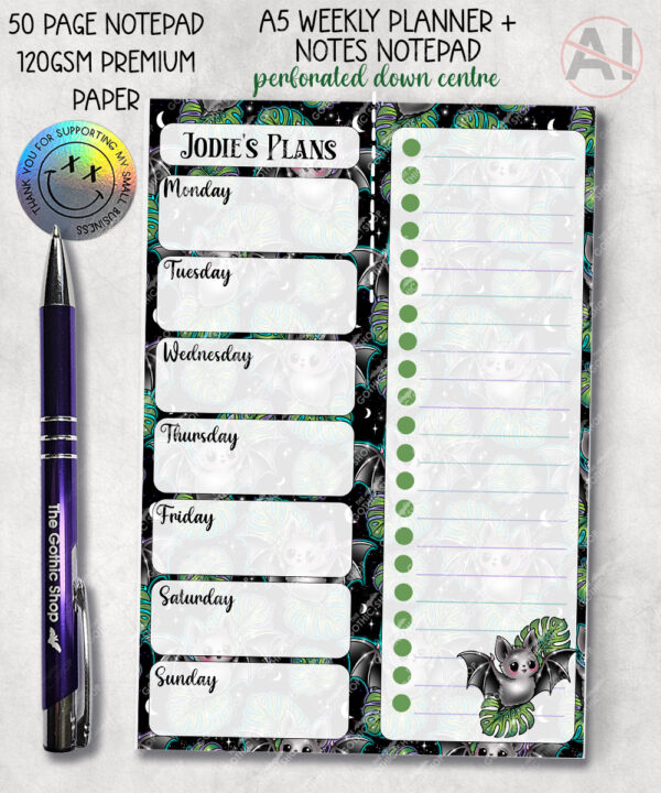 19750 bat monstera gothic weekly planner notepad
