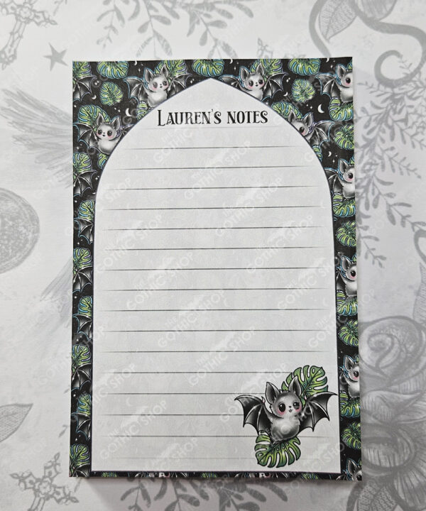 plantbatty bat with monstera gothic notepad optional to personalise