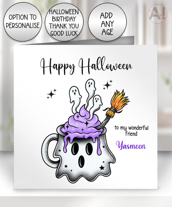 19758 ghost mug halloween personalised card 1