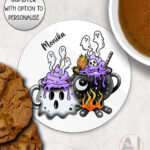 19759 ghost cauldron halloween personalised coaster 1