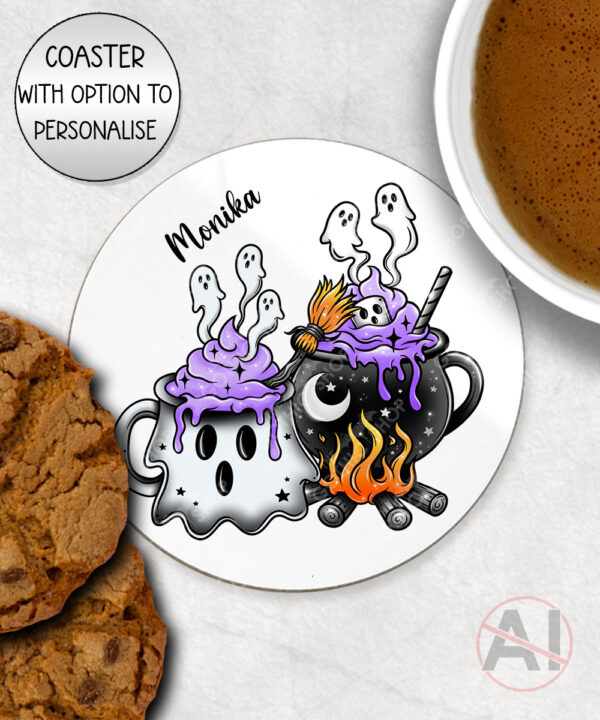 19759 ghost cauldron halloween personalised coaster 1