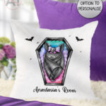cosybat baby bat sleeping in coffin velvet cushion option to personalise