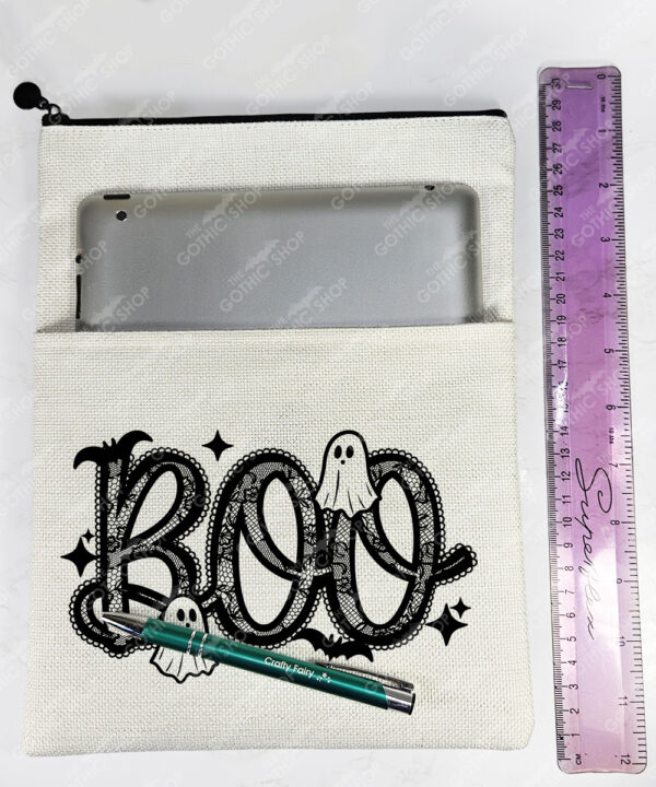 boo lacy ghosts gothic halloween book or tablet pouch bag option to personalise