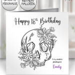 19813 personalised floral skull birthday card 1