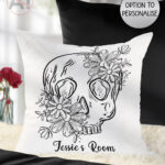 19819 personalised floral skull gothic cushion 1