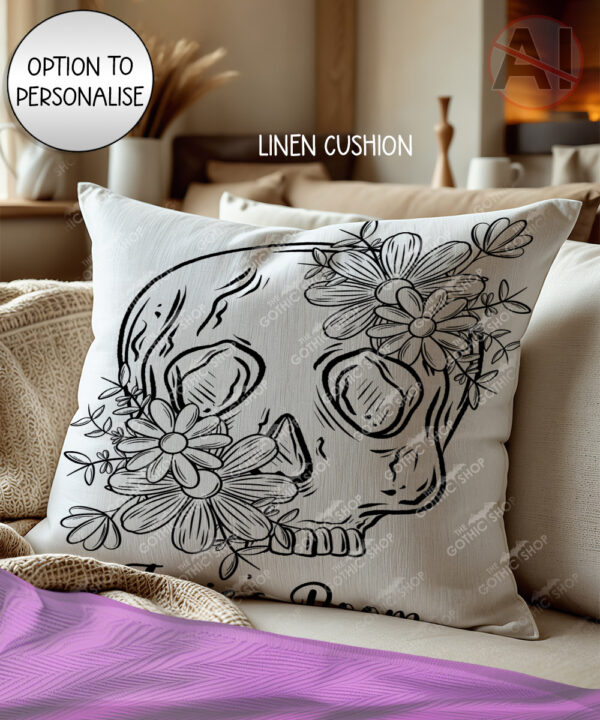 19819 personalised floral skull gothic cushion 2