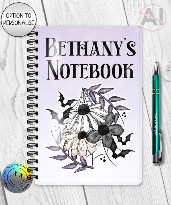 19849 floral bat gothic a5 notebook 2