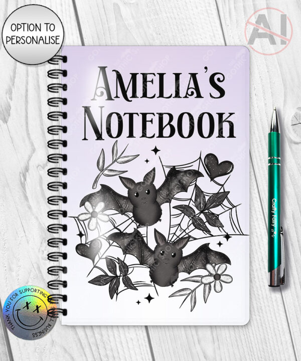 19857 bats personalised gothic notebook a5 3