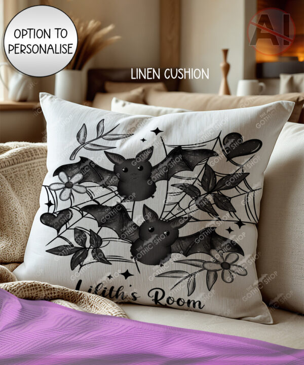 19858 bats personalised gothic cushion 2