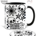 19869 grungy goth skull coaster mug