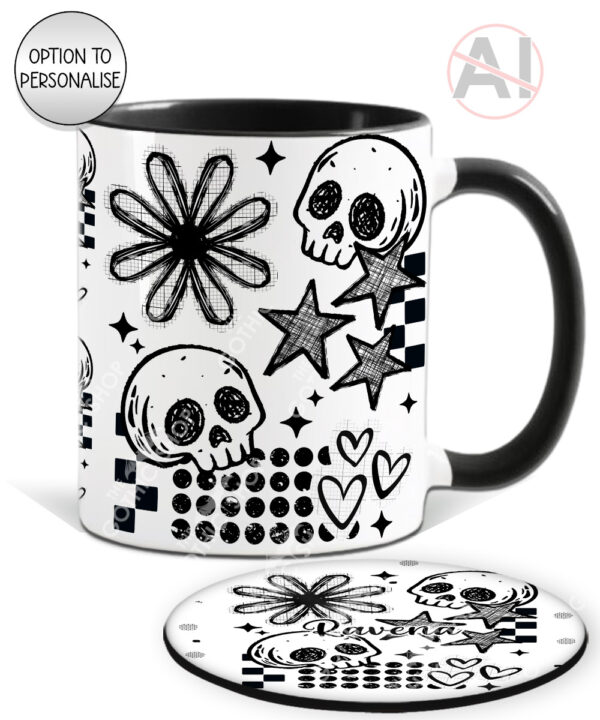 19869 grungy goth skull coaster mug