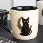 sitting magick black cat celestial witchy mug