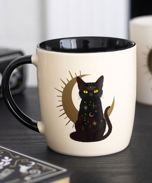 sitting magick black cat celestial witchy mug