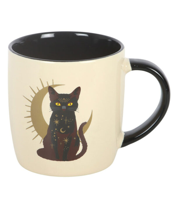 sitting magick black cat celestial witchy mug