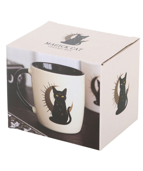 sitting magick black cat celestial witchy mug