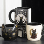 sitting magick black cat celestial witchy mug