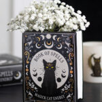 black cat magick book shaped flower vase