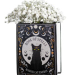black cat magick book shaped flower vase