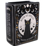 black cat magick book shaped flower vase