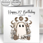 cottagecore winter ghost gothic halloween birthday or halloween card option to personalise