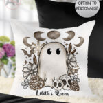 cottagecore winter ghost gothic halloween velvet cushion option to personalise