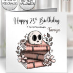 19955 skull books gothic personalised card 1