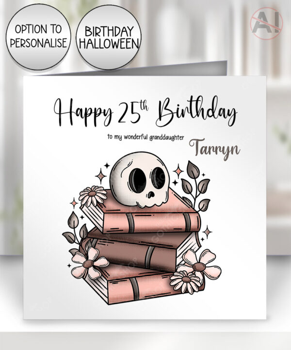 19955 skull books gothic personalised card 1