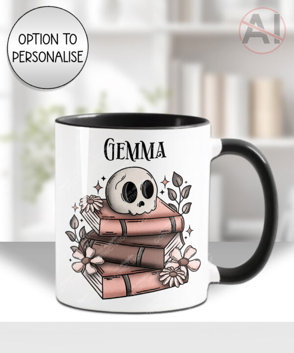 19956 skull books gothic personalised mug 2