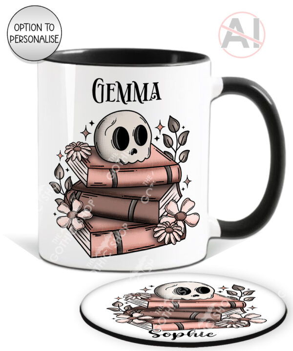 19956 skull books gothic personalised mug coaster 1