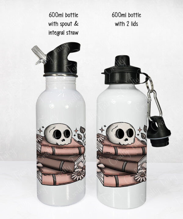 19958 skull books gothic personalised water bottle 1