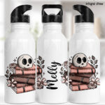 19958 skull books gothic personalised water bottle 3