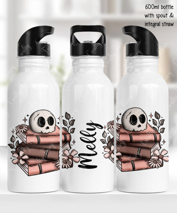 19958 skull books gothic personalised water bottle 3