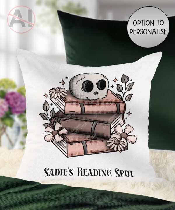19961 skull books gothic personalised cushion 1