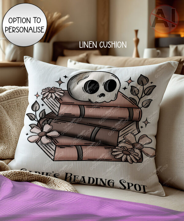 19961 skull books gothic personalised cushion 2