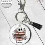 19962 skull books gothic personalised keyring 1
