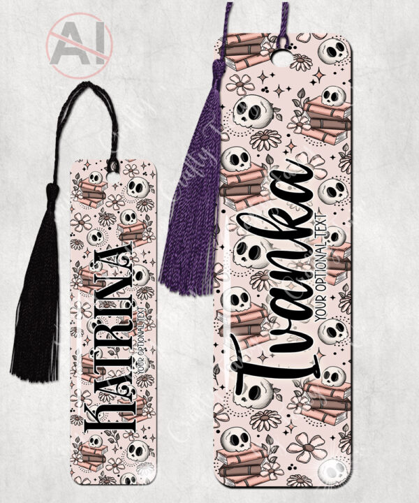 19963 skull books gothic personalised bookmark 1
