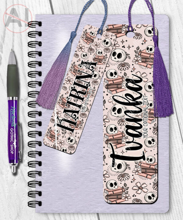 19963 skull books gothic personalised bookmark 2