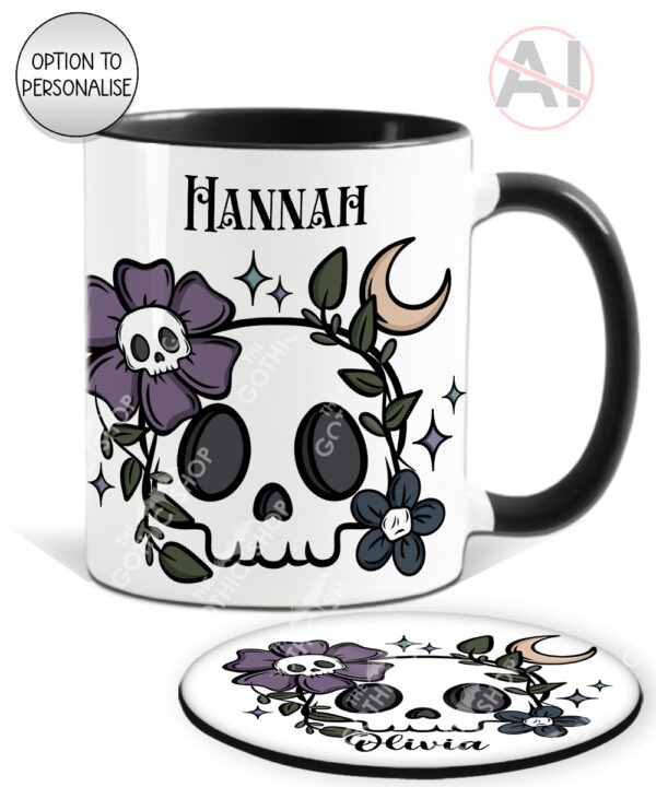 19993 flower skull gothic mug coaster