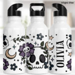 19995 flower skull gothic water bottle 1