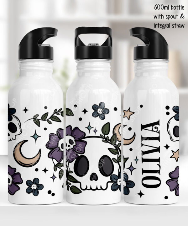 19995 flower skull gothic water bottle 1