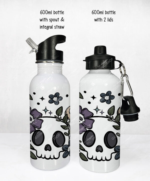 19995 flower skull gothic water bottle 3