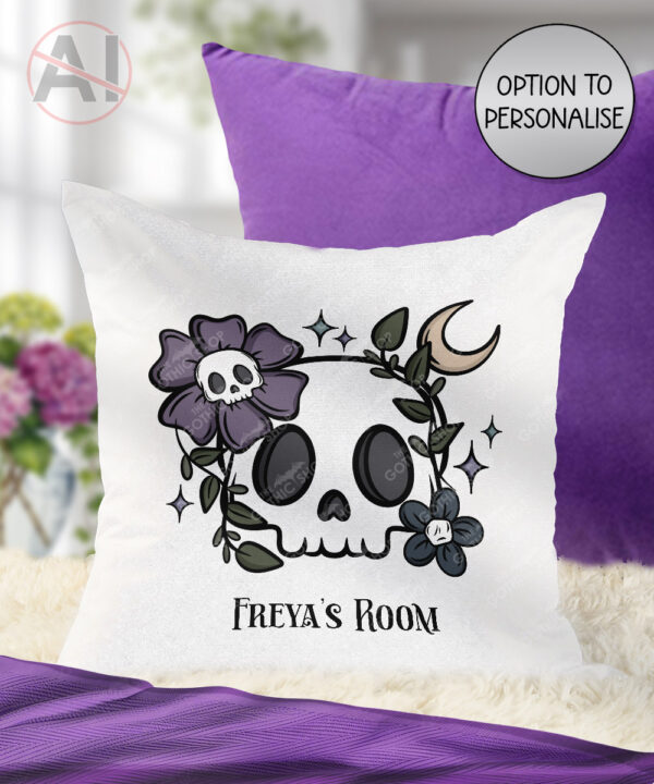 19998 flower skull gothic cushion 1
