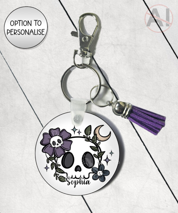 19999 flower skull gothic keyring 1