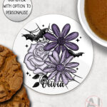 20003 personalised purple flowers bats gothic coaster