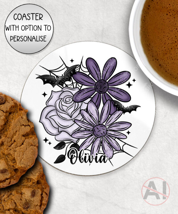 20003 personalised purple flowers bats gothic coaster