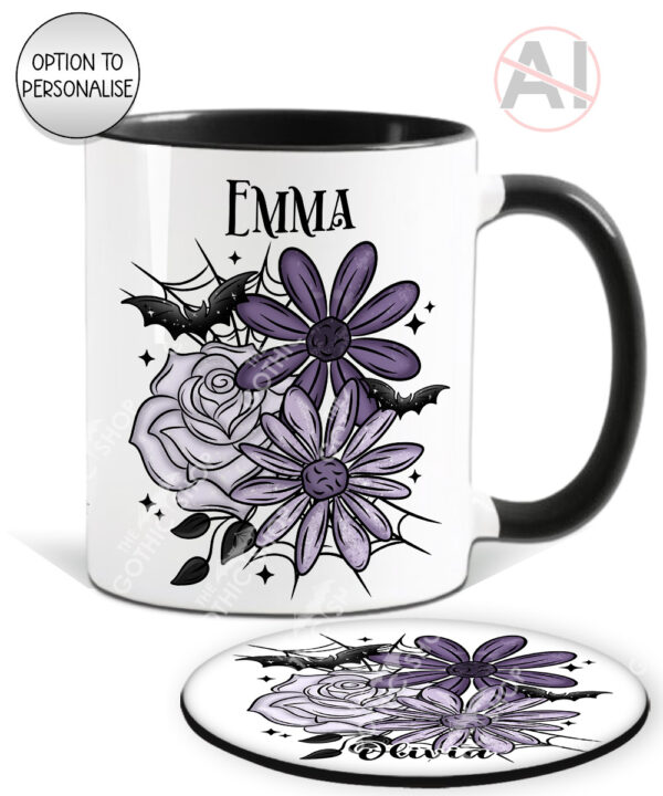 20003 personalised purple flowers bats gothic mug 2