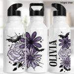 20005 personalised purple flowers bats gothic water bottle 1