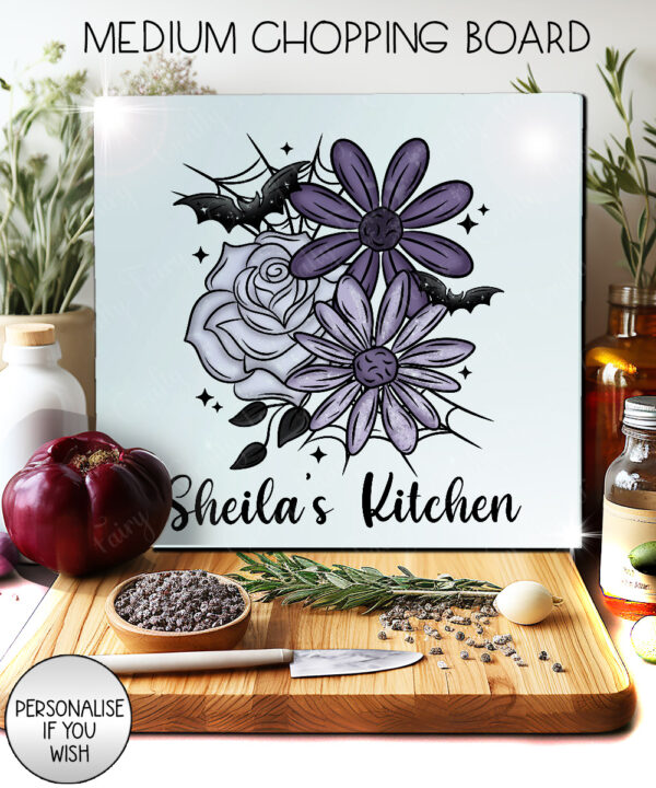 20007 personalised purple flowers bats gothic chopping board 1