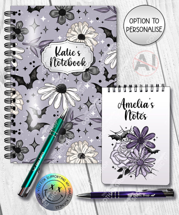20008 personalised purple flowers bats gothic notebooks 1